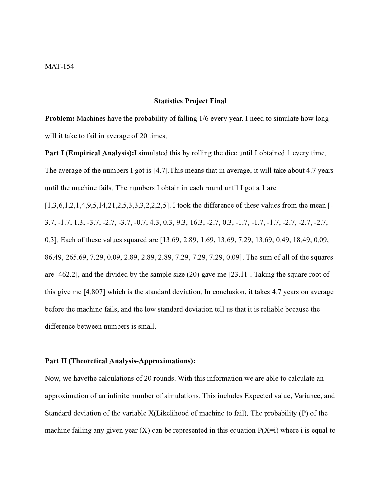 Preview image of Statistics_Project_Final__1_.docx    MAT-154  Statistics Project Final  Problem: Machines document